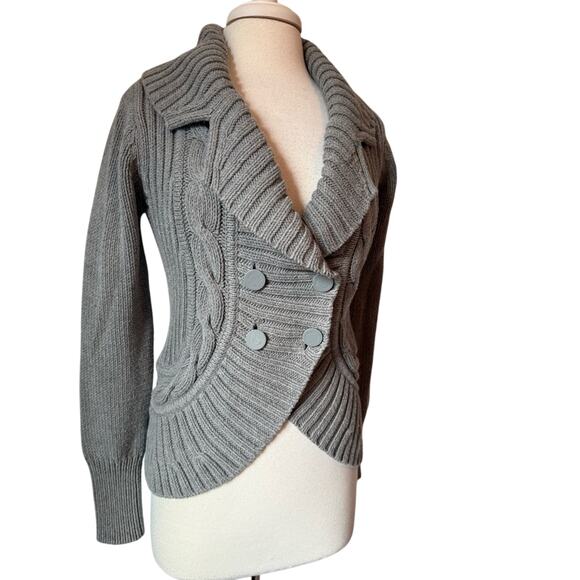 Women's L Whimsigoth Cropped Double Breasted Cable Knit Cardigan Sweater Preppy - Picture 2 of 8
